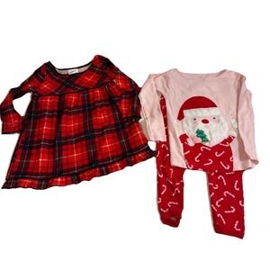 Christmas Pajamas, Lot Of 2, Size 2T, Nightgown & 2 Piece Set Pants And Top Used